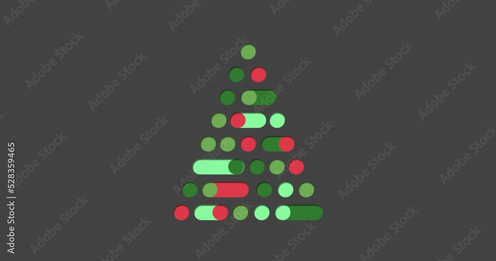 Animation of a digital Christmas tree with baubles and Christmas decorations on grey background Animation of a digital Christmas tree with baubles and Christmas decorations on grey background