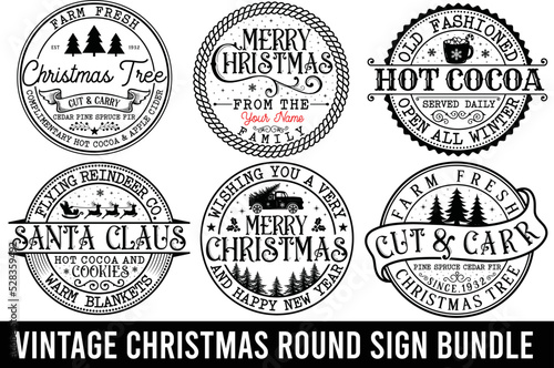 vintage Christmas round sign bundle