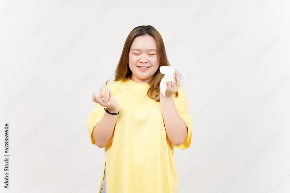 Sad Crying Face Expression of Beautiful Asian Woman wearing yellow T-Shirt Isolated On White Sad Crying Face Expression of Beautiful Asian Woman wearing yellow T-Shirt Isolated On White