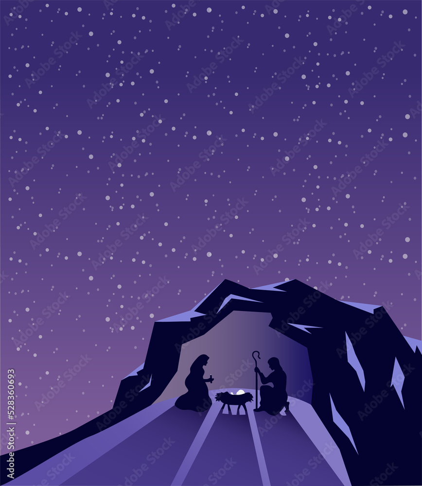 Obraz premium Illustration of nativity scene against purple sky
