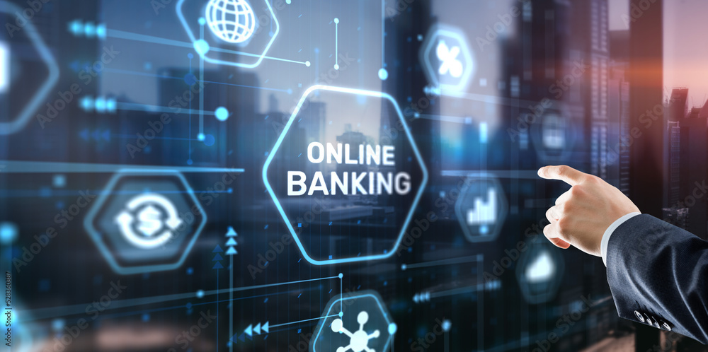 Banking Online Internet Payment Technology. Businessman presses a button Banking Banking Online Internet Payment Technology. Businessman presses a button Banking
