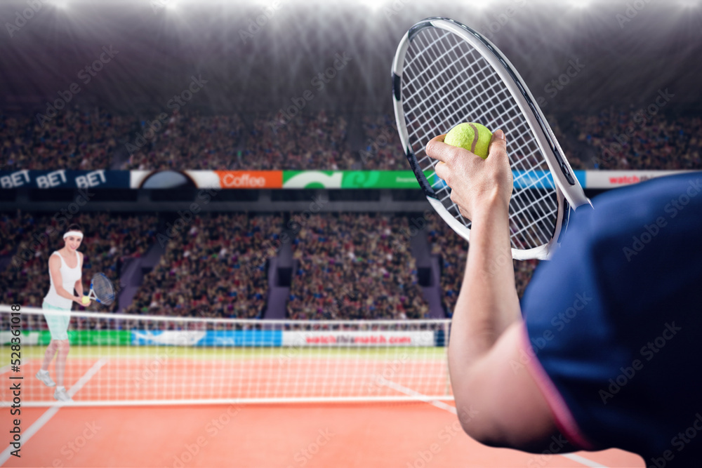 Fototapeta premium Cropped image of man playing tennis with woman