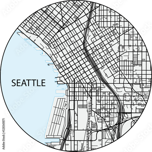 Outline city map of Seattle, Washington, United States