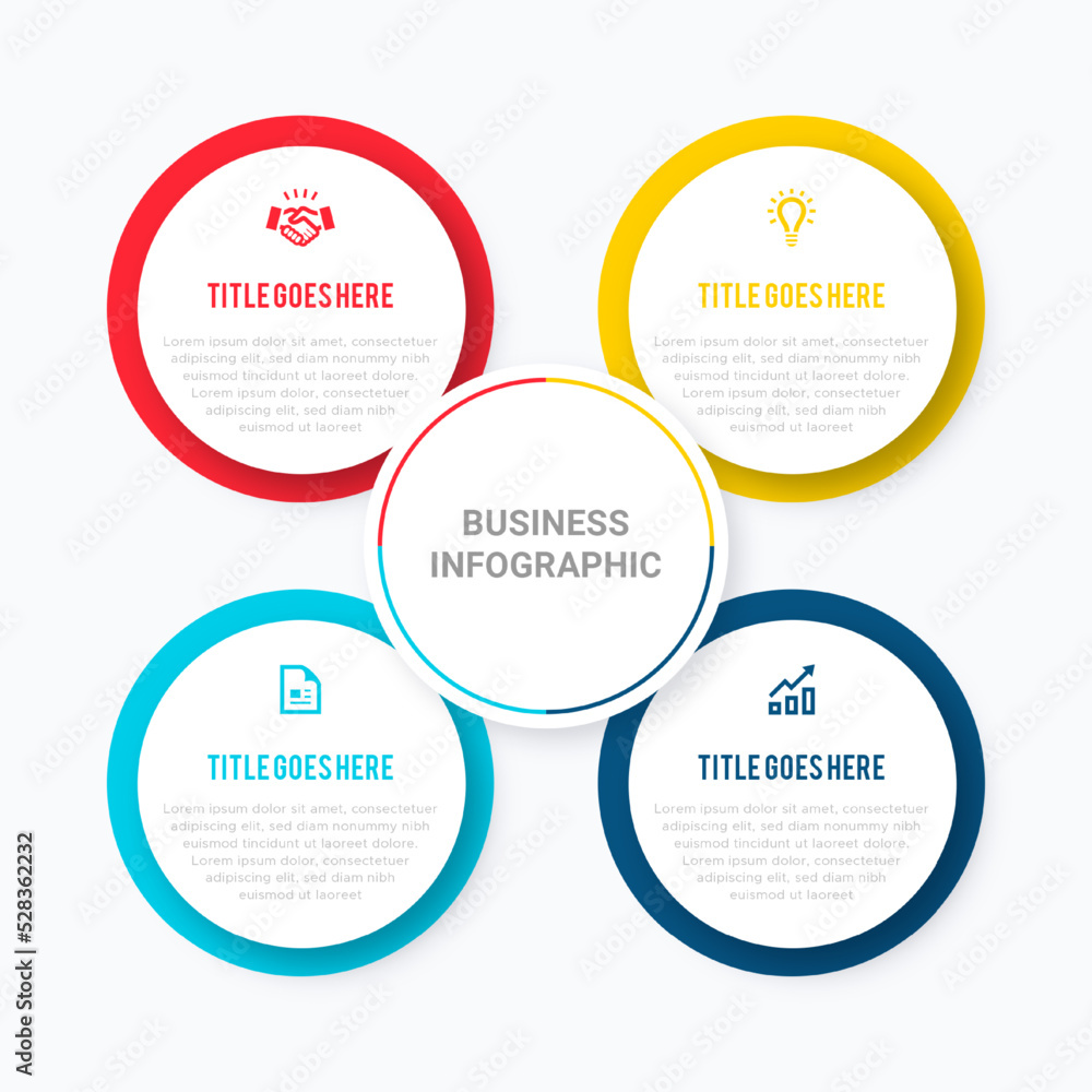 Simple and Clean Presentation Circular Business Infographic Design Template with 4 Bar of Options