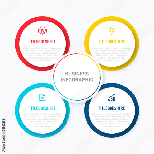 Simple and Clean Presentation Circular Business Infographic Design Template with 4 Bar of Options