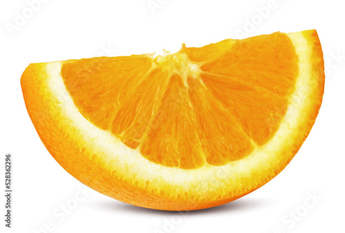 Ripe oranges cut in separate pieces on a white background.