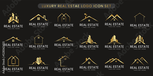 Collection of creative luxury real estate logo design icon templates set.
