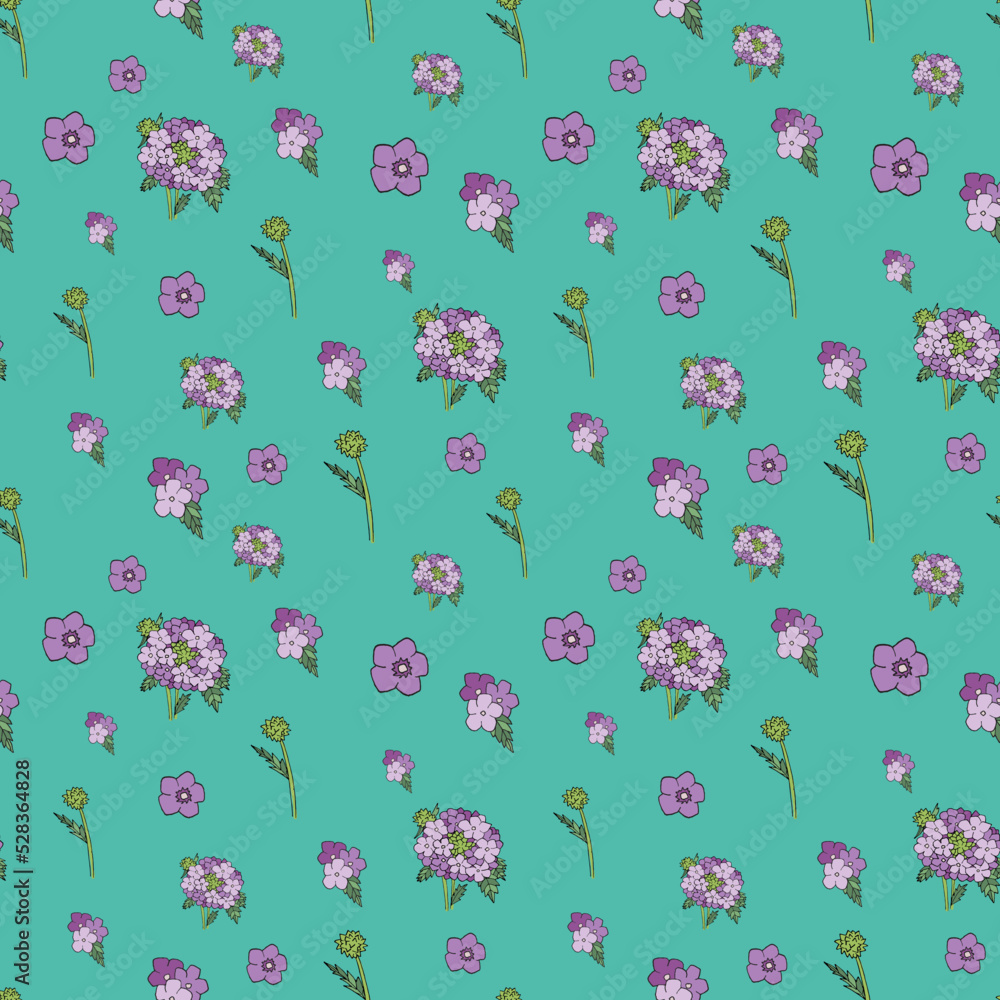 Fototapeta premium Verbena flowers plant vector repeat pattern design