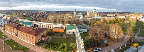 Beautiful view of St. Nicholas monastery from the bell tower of Trinity Cathedral. Verhoturye city, Sverdlovsk region, Russia. photo