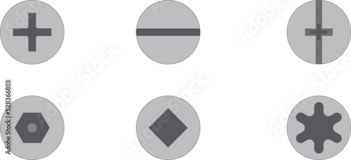 Screw type or screw head vector design. Suitable for studying different types of screws. It can also be used for graphic resources