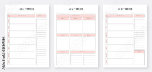 Weekly Meal Planner Template. Weekly Meal Tracker. Printable Meal Planner Layout. Minimalist planner pages templates. Planner Bundle Design. Printable Planner Set. Meal planners A4 size.