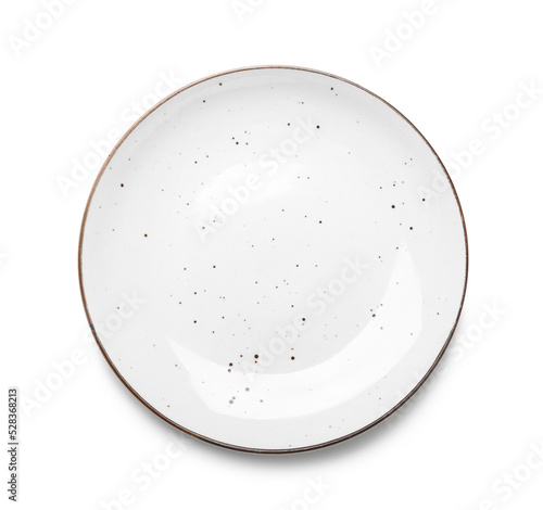 Empty ceramic plate isolated on white, top view photo