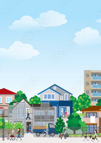 街並みのベクターイラスト. 人々の日常.