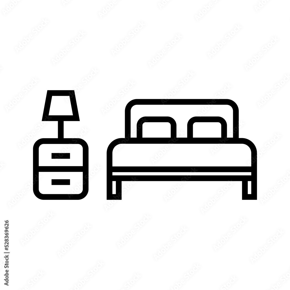 Simple Bed And Table Lamp Vector Icon Illustration On White Background Simple Bed And Table Lamp Vector Icon Illustration On White Background
