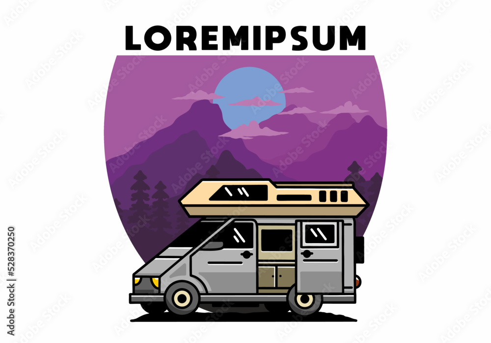 Obraz premium Big van with sliding door for camping illustration badge design