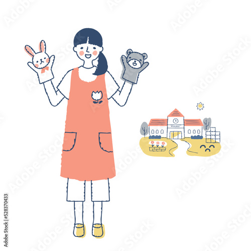 保育士の女性と保育園