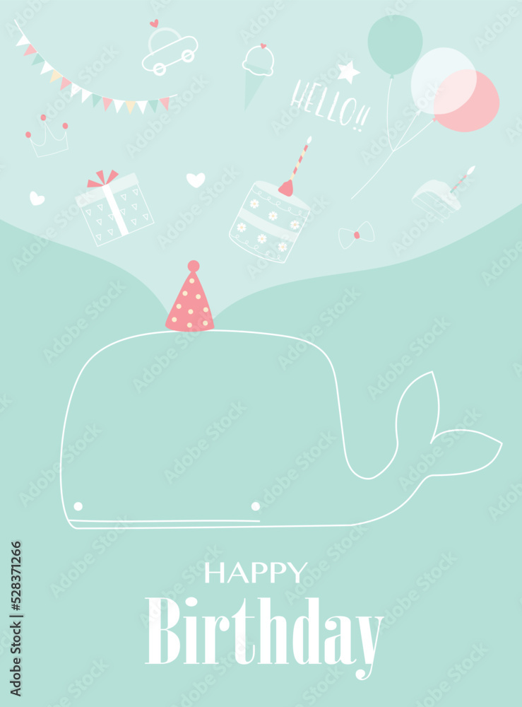 Vetor de Happy birthday cards with cute whale ,animal,poster,template ...