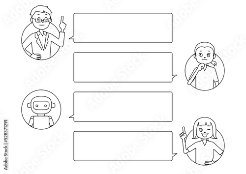 STEM教育のQ＆Aイラスト（白背景・ベクター・線画・切り抜き）