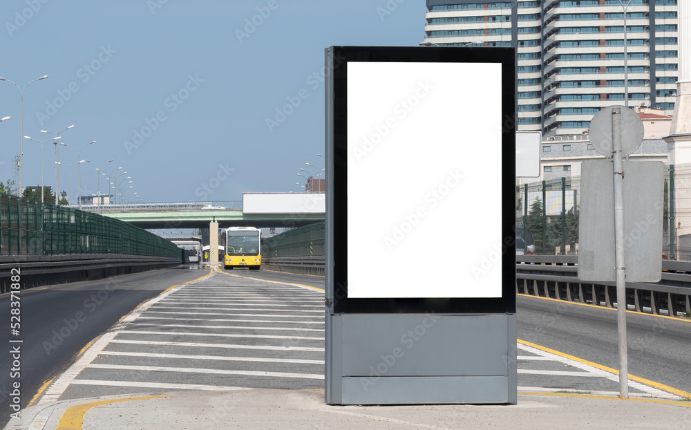 roadside blank billboard, front view. metrobus stop roadside blank billboard, front view. metrobus stop