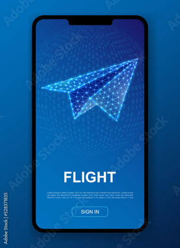 Paper airplane 3d polygonal symbol for UI, UX design template. Low poly Travel illustration for homepage app design. Freedom illustration concept.