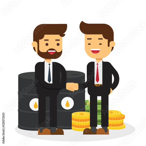 Businessman or manager stand near a barrel oil