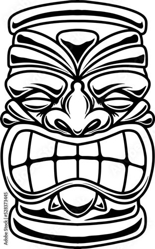 Illustration of tiki idol in monochrome style. Design element for poster, card, banner, emblem, sign. Vector illustration