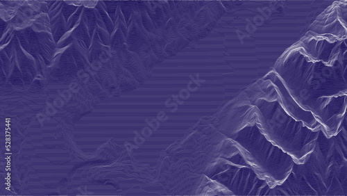 Mountain landscape. Wireframe surface. Peak map. Lake Quinault. 3d Vector outline illustration.