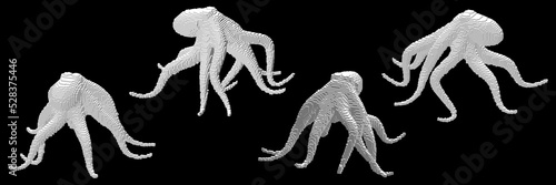 Octopus made from cubes. Voxel art. Futuristic concept. 3d Vector illustration. Dimetric projection.