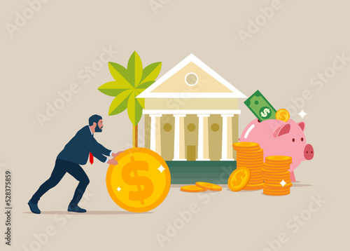 Money saving concept. Banking and financial services. Deposit. Piggy bank. Vector illustration.