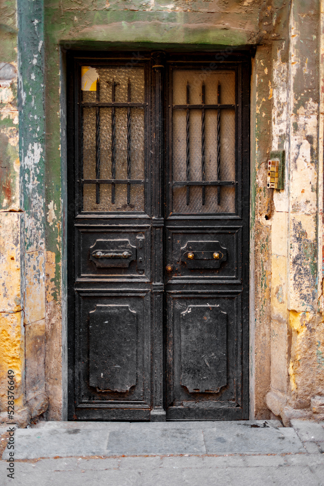 Old vintage wooden door in historical district of Istanbul