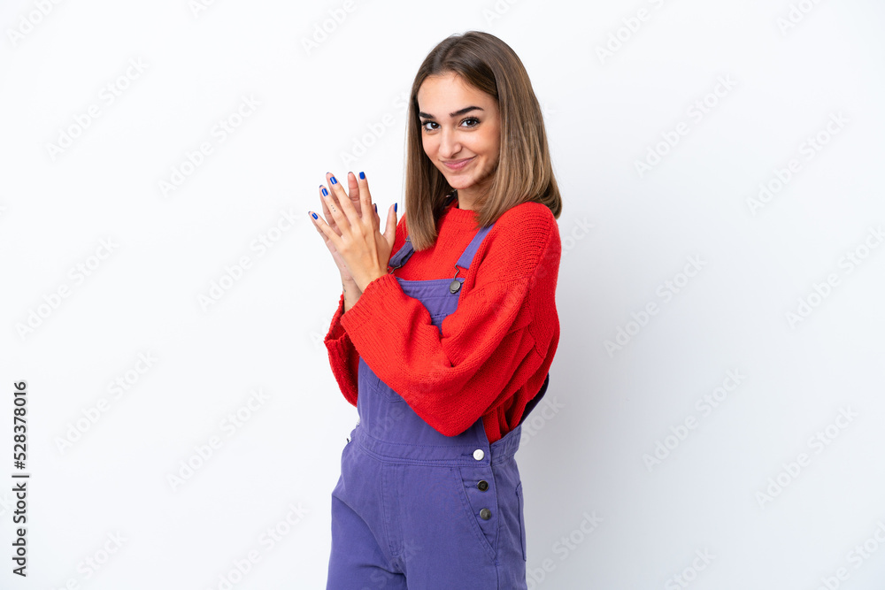Young caucasian woman isolated on white background scheming something Young caucasian woman isolated on white background scheming something