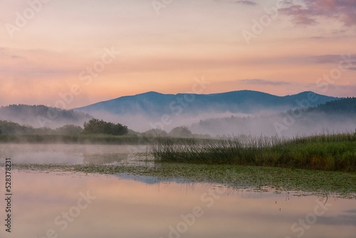 Sunrise at the lake Cerknica, Cerknisko jezero, intermittent lake, Cerknica Polje, Nature reserve Rakov Skocjan, Slovenia, Europe