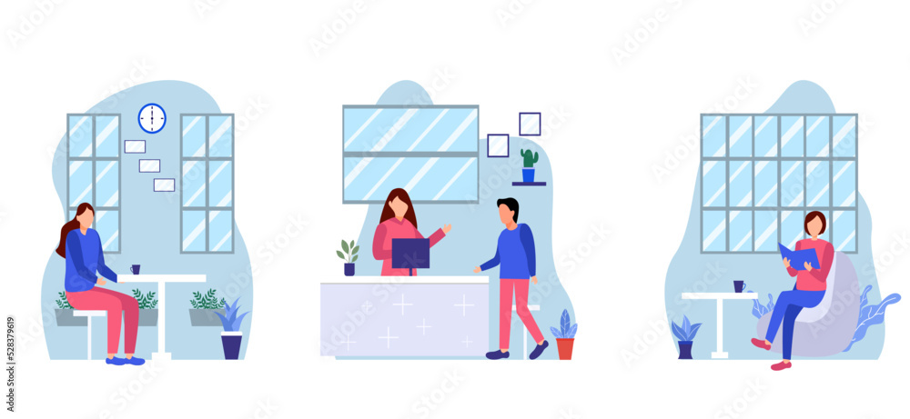 Fototapeta premium Cafe shop flat design bundle