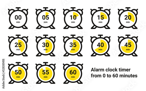 Alarm clock timer from 0 to 60 minutes