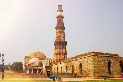 Wall art sculpture in Qutub Minar. Sculpture mural on Sandstone in qutub minar, Delhi, India. 