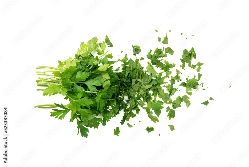 Obraz premium Chopped Parsley Leaves Isolated