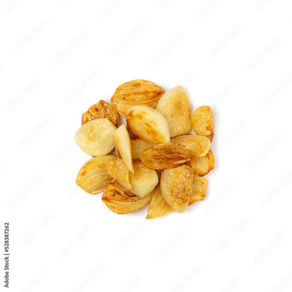 Fried Garlic Cloves Pile Isolated on White Background Fried Garlic Cloves Pile Isolated on White Background