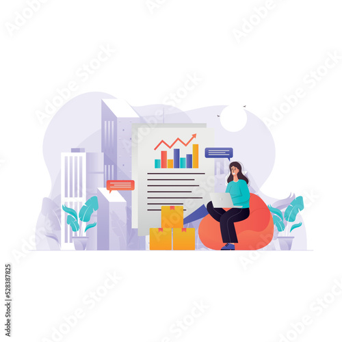 Marketing team working on sales report illustration for landing page