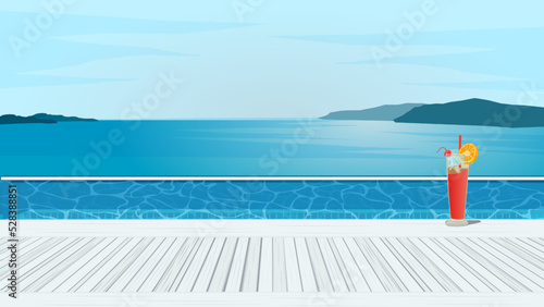 Poolside red cocktail served cold at pool bar. Vector Illustration