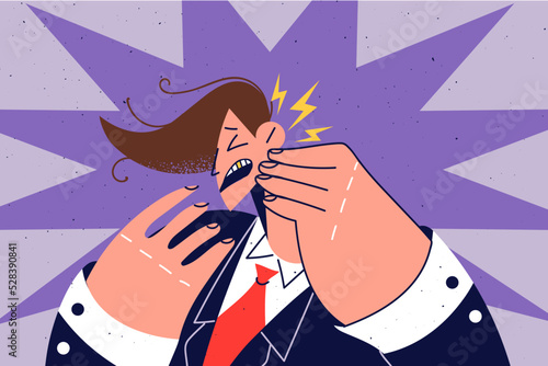 Sick man suffer from toothache 