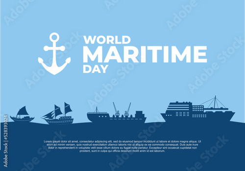 World maritime day background with four ships on ocean.