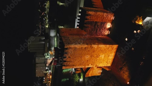 Vertical Shot Of Fortaleza Ozama At Night. Oldest Military Construction Of European Origin In The Americas. aerial photo