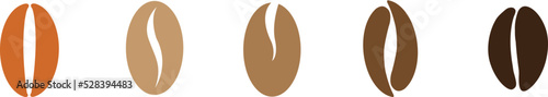 Set of coffee beans in different shades of brown on a white background