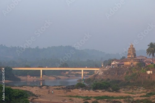 View of Sharada Amma Pitham temple and Tunga River, India photo