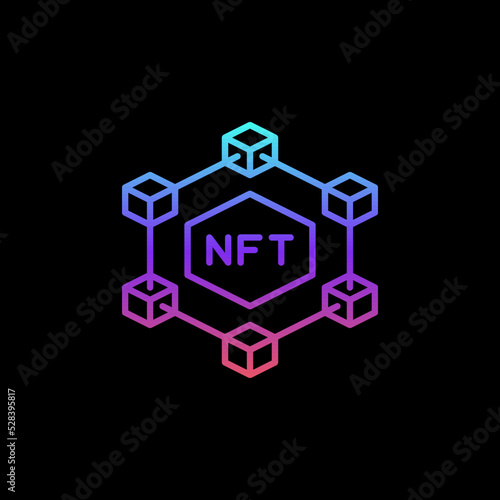 NFT Blockchain outline vector colored icon - Non-Fungible Token line symbol