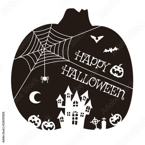 ハロウィンイラスト（お化け屋敷、コウモリ、クモとクモの巣、お化けかぼちゃ、お墓）