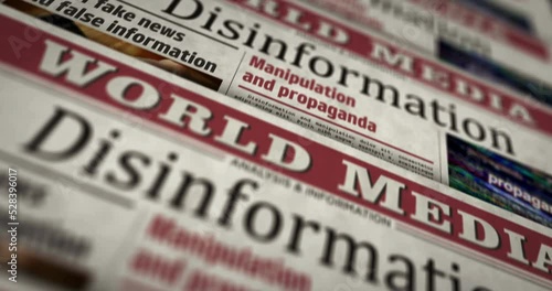 Disinformation fake news, manipulation and propaganda daily newspaper report printing. Abstract concept retro 3d rendering seamless looped.