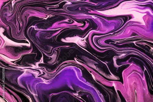 Abstract fluid art background dark purple and black colors. Liquid marble. Acrylic painting with magenta lgradient.