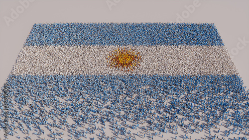 Argentine Banner Background, with People gathering to form the Flag of Argentina. photo
