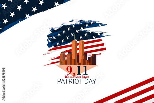 Patriot Day. September 11 "We will never forget" vector illustration. Suitable for greeting card, poster and banner.